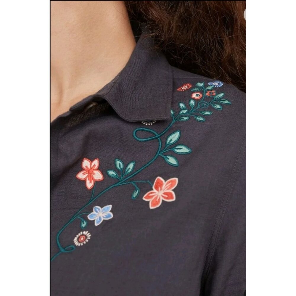 Marine Layer Aria LS Relaxed Embroidered Shirt faded black sz medium button down - Picture 16 of 16